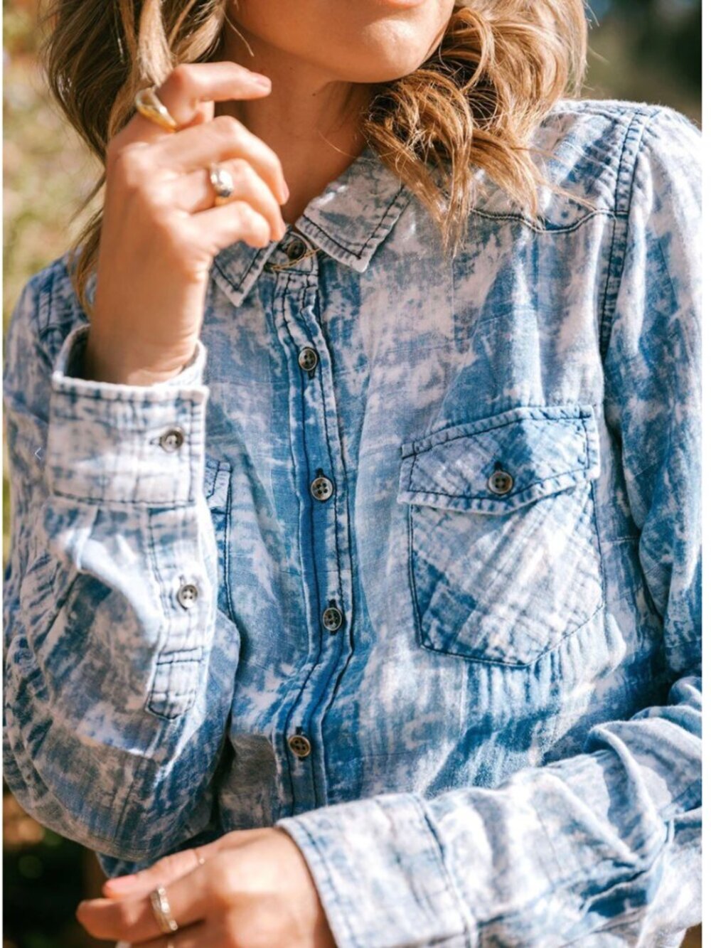 Lovestitch Bleached Blue Plaid Button Up Shirt NWT Size S Cotton Western Casual